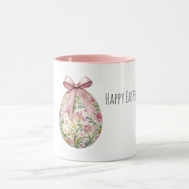 Pink Flowers Easter Egg Bow Tasse (Zentrum)
