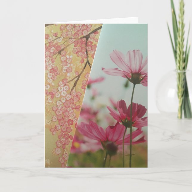 Pink Flowers Folded Greeting Card Karte (Vorderseite)