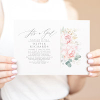 Pink Flowers Gold Leaves Elegant Baby Shower