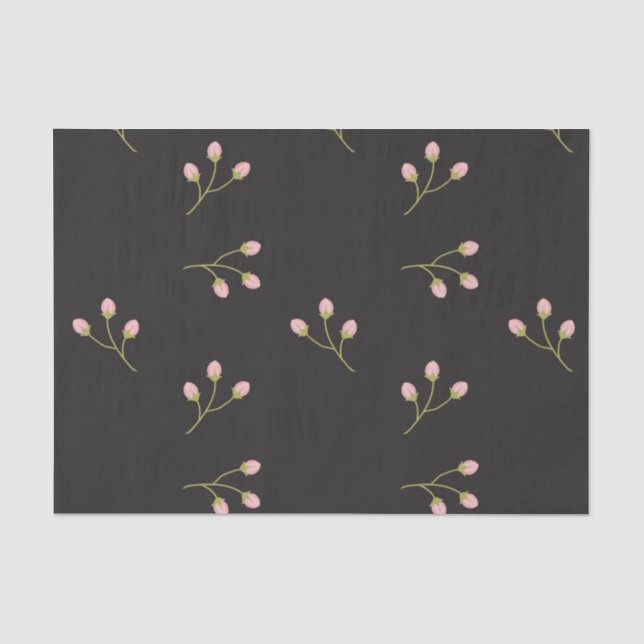 Pink Flowers Green Stem Black Floral Spring Seidenpapier (Vorderseite)