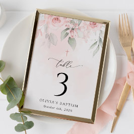 Pink Flowers, Greenery, Baptism Table Numbers Tischnummer
