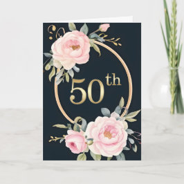 Pink Flowers on Black 50th Wedding Anniversary Karte