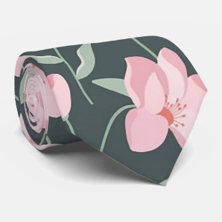 Pink flowers on dark green seamless pattern krawatte