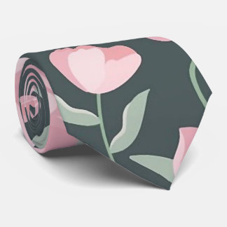 Pink flowers on dark green seamless pattern krawatte