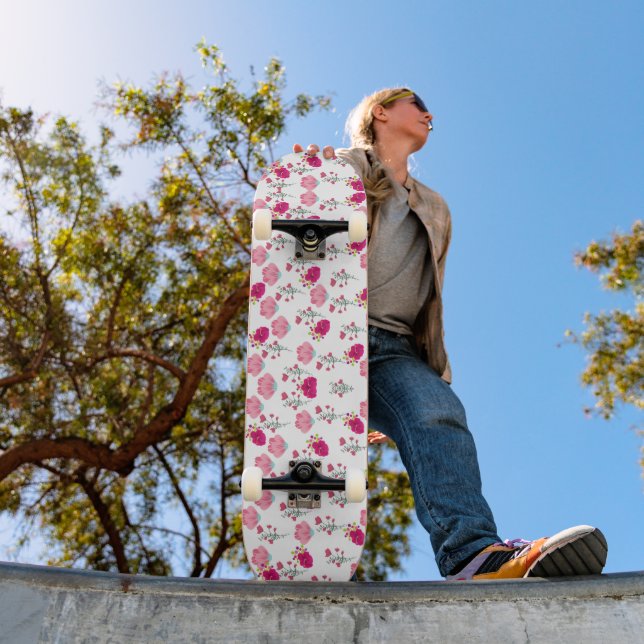 Pink Flowers Pattern Skateboard (Außenbereich 1)