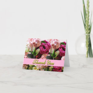 Pink Flowers Wedding Thank You Note Card Dankeskarte