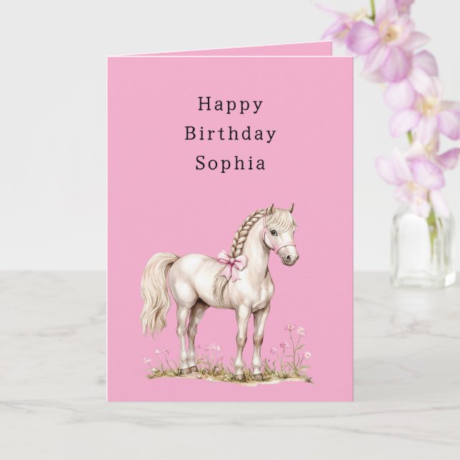 Pink Flowers White Horse Cowgirl Birthday Karte (Orchidee)