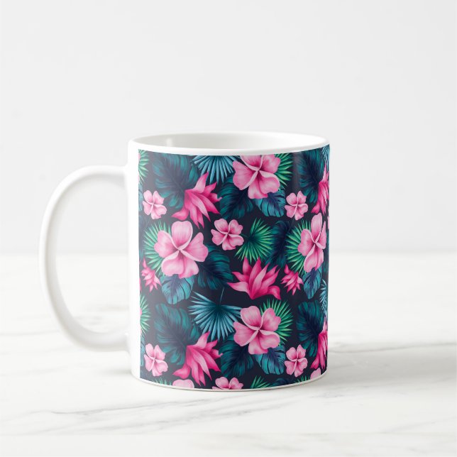 Pink Flowers with Green Leaves Partern-79066 Kaffeetasse (Links)