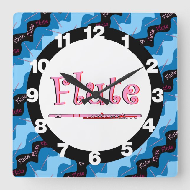 Pink Flute Muster Quadratische Wanduhr (Vorderseite)