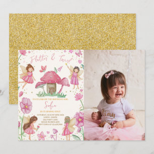 Pink Flutter und Twirl Fairy Birthday Foto Einladung