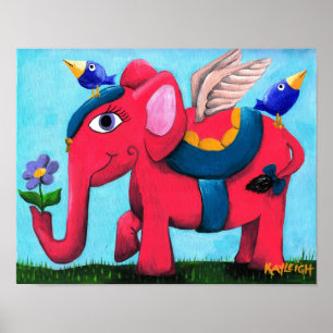 Pink Flying Elephant Poster