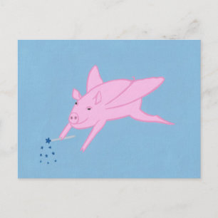 Pink Flying Pig Blaue Sterne Postkarten