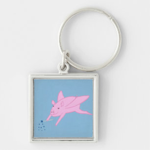Pink Flying Pig Blaue Sterne Schlüsselanhänger mac