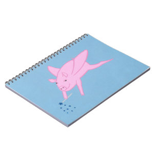 Pink Flying Pig Blue Stars Notebooks Notizblock