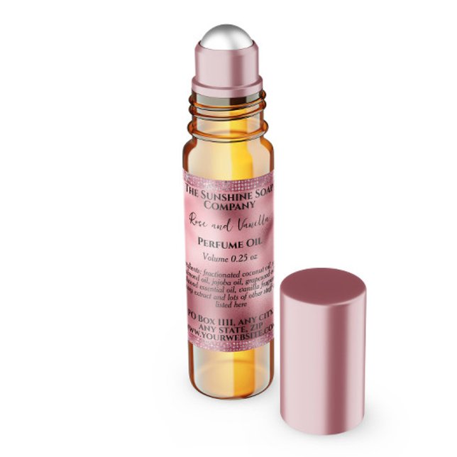 Pink Foil & Glitzer Parfümerrolle Flaschenetikett Quadratischer Aufkleber (Von Creator hochgeladen)