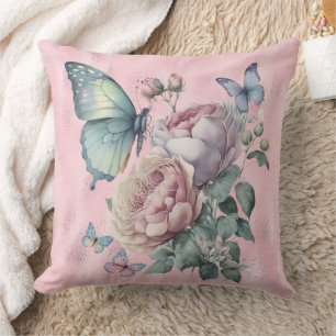 Pink Foil Lavender und Pink Peonies and Butterfly Kissen