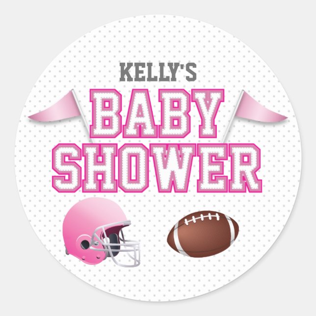 Pink Football Baby Dusche Runder Aufkleber (Vorderseite)