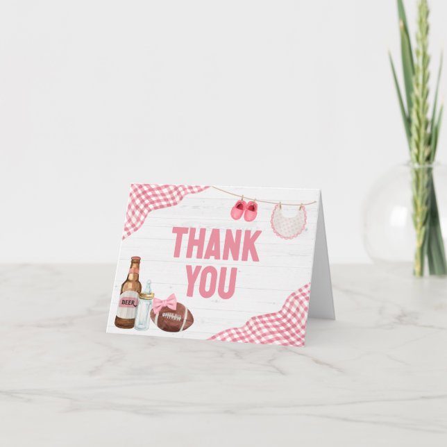 Pink Football Baby Shower Dankeskarte (Vorderseite)