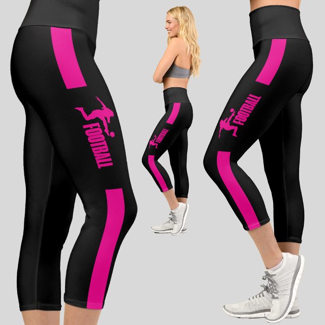 Pink Football Player Girl Birthday Football Team Capri Leggings (Von Creator hochgeladen)