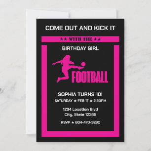 Pink Football Player Girl, Birthday Girl Team Einladung