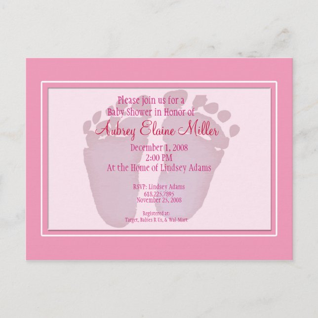 Pink Footprint Baby Dusche Einladung (Vorderseite)