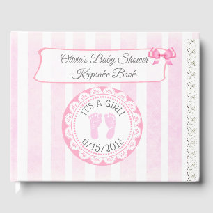 Pink Footprint Baby Shower Gästebuch Keepake