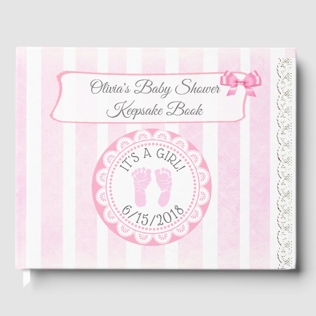 Pink Footprint Baby Shower Gästebuch Keepake (Vorderseite)