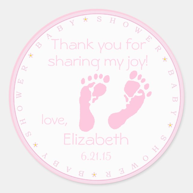Pink Footprints Baby Dusche Runder Aufkleber (Vorderseite)