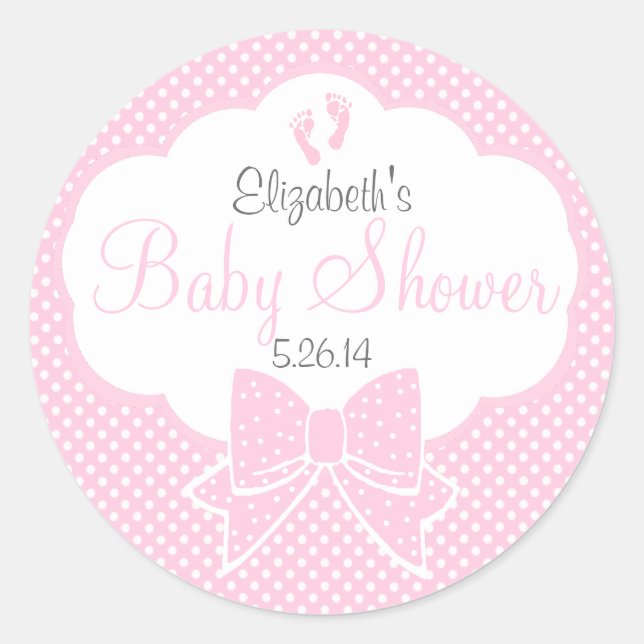 Pink Footprints Bow und Swiss Dots Baby Shooter Runder Aufkleber (Vorderseite)