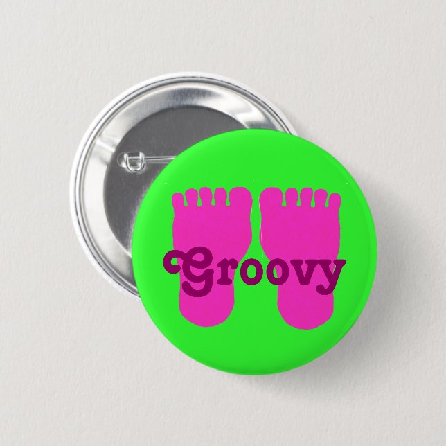 Pink Footprints Groovy Button (Vorne & Hinten)