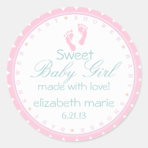 Pink Footprints Sweet Baby Girl Runder Aufkleber