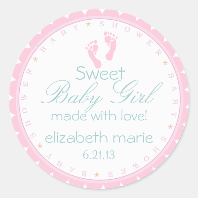 Pink Footprints Sweet Baby Girl Runder Aufkleber (Vorderseite)