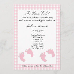 Pink Footprints Twins Dusche Einladung