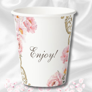 Pink ForalPeony Vintages Brautparty Pappbecher