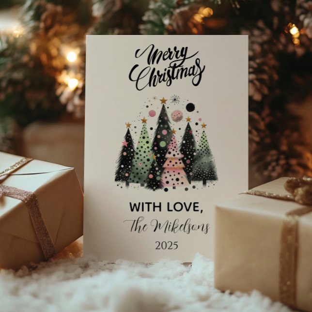 Pink Forest Christmas Feiertagskarte (Von Creator hochgeladen)