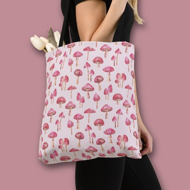 Pink Forest Mushroom-Muster Tasche (Pink mushroom all over print tote bag)