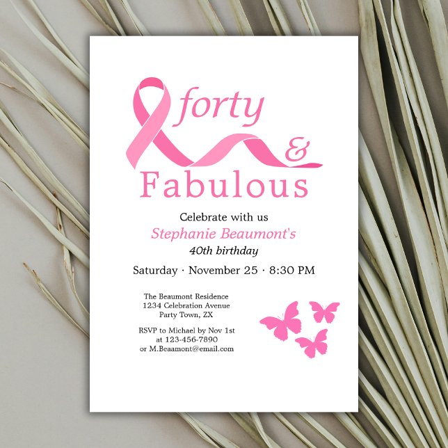 Pink Forty Fabulous Fighting Cancer 40th Birthday Einladung (Von Creator hochgeladen)