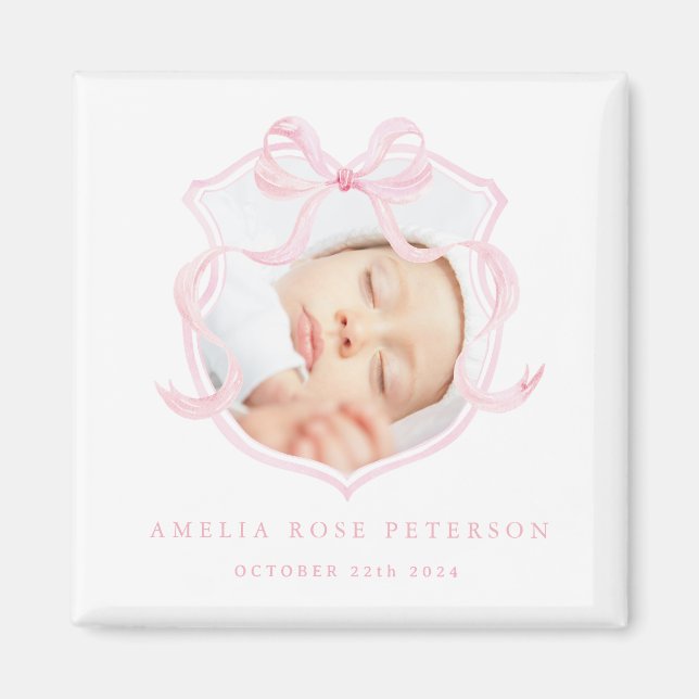 Pink Foto Baby Girl Ankündigung Magnet (Vorne)