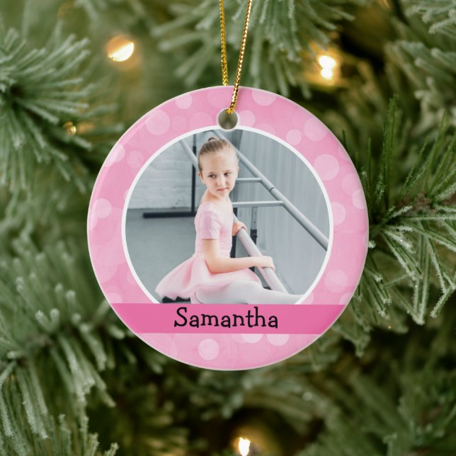 Pink Foto Ballett Tänzer Bokeh Holiday Monogram Keramik Ornament (Baum)