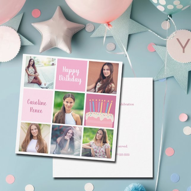 Pink Foto Collage Custom Women's Birthday Party Einladung (Von Creator hochgeladen)