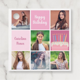 Pink Foto Collage Custom Women's Birthday Party Geschenkanhänger