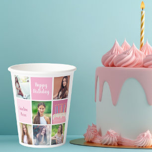 Pink Foto Collage Custom Women's Birthday Party Pappbecher
