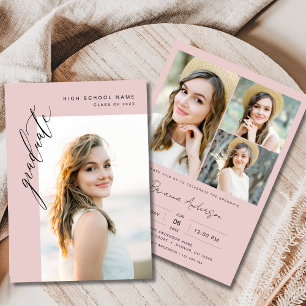 Pink Foto Graduation Party Moderne Eleganz Einladung