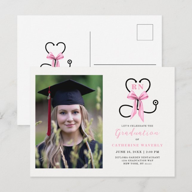 Pink Foto Nursing School Graduation Party Postkarte (Vorne/Hinten)