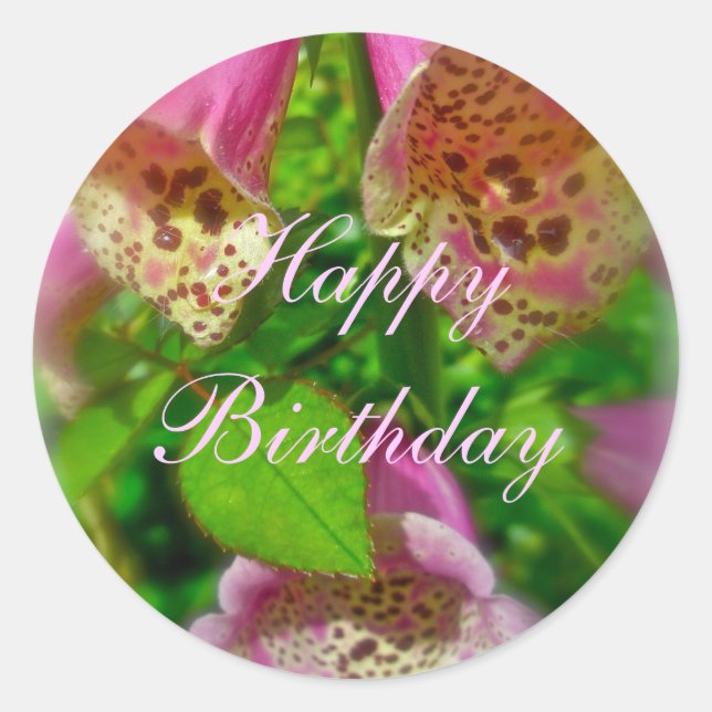 Pink Foxgloves Happy Anniversaire Sticker (Devant)