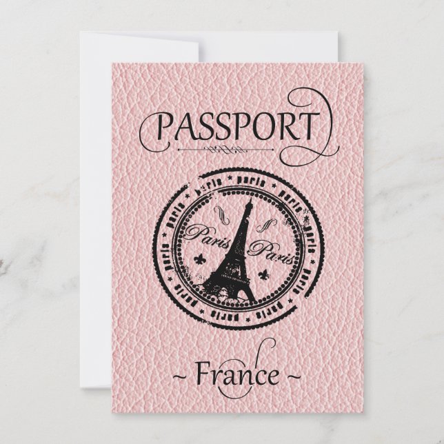 Pink France Passport Party Save the Date Karte (Vorderseite)