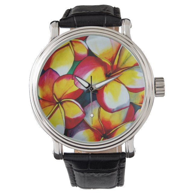 Pink-Frangipani-Blume von Sacha Grossel Armbanduhr (Vorderseite)