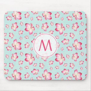 Pink Frangipani Monogram Aqua Mousepad