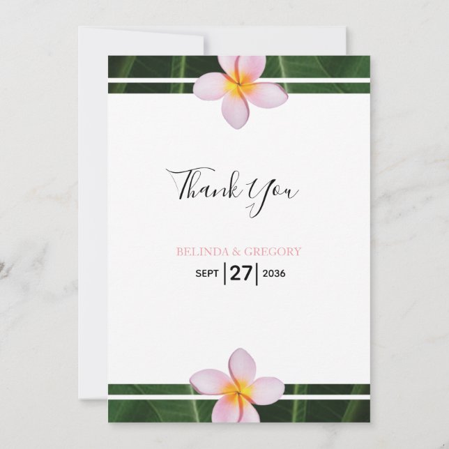 Pink Frangipani Plumeria Wedding Danke-Card Dankeskarte (Rückseite)