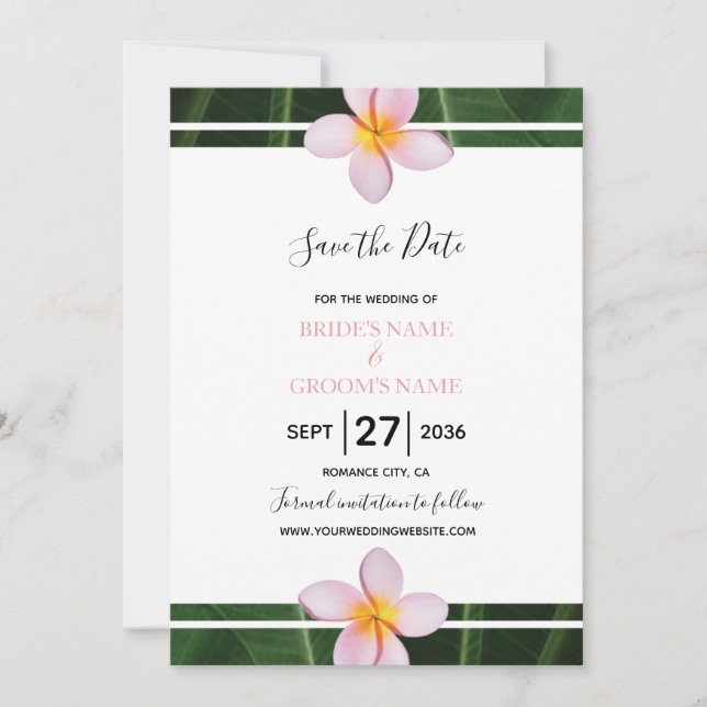 Pink Frangipani Plumeria Wedding Save the Date (Vorderseite)